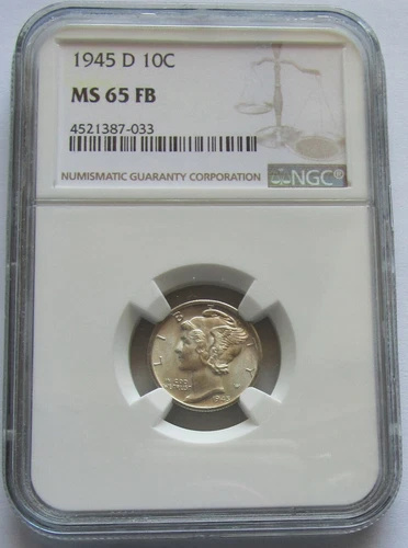 1945-D Mercury Dime NGC Graded MS65FB Full Bands 10 Cent Coin
