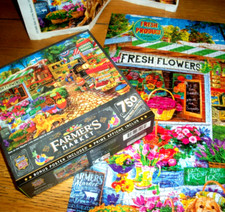 Jigsaw Puzzle 750 Pieces Town Square Farmers Market Produce Flowers Dog Complete