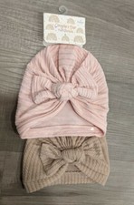 2 Baby Girls Bowknot Hats Cotton Turban Knot Stretchy Headwrap Toddlers 0-12