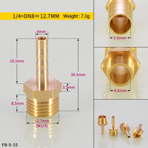 4mm-19mm Brass Male Thread x Hose Barb Tail Adapter Connector BSP 1/8" 1/4" 3/8" - Picture 11 of 25