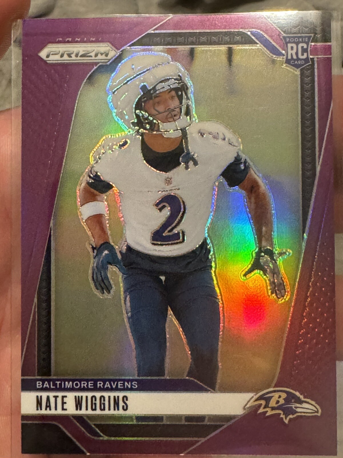 2024 Panini Prizm Nate Wiggins #380 RC Purple /125 Ravens Color Match