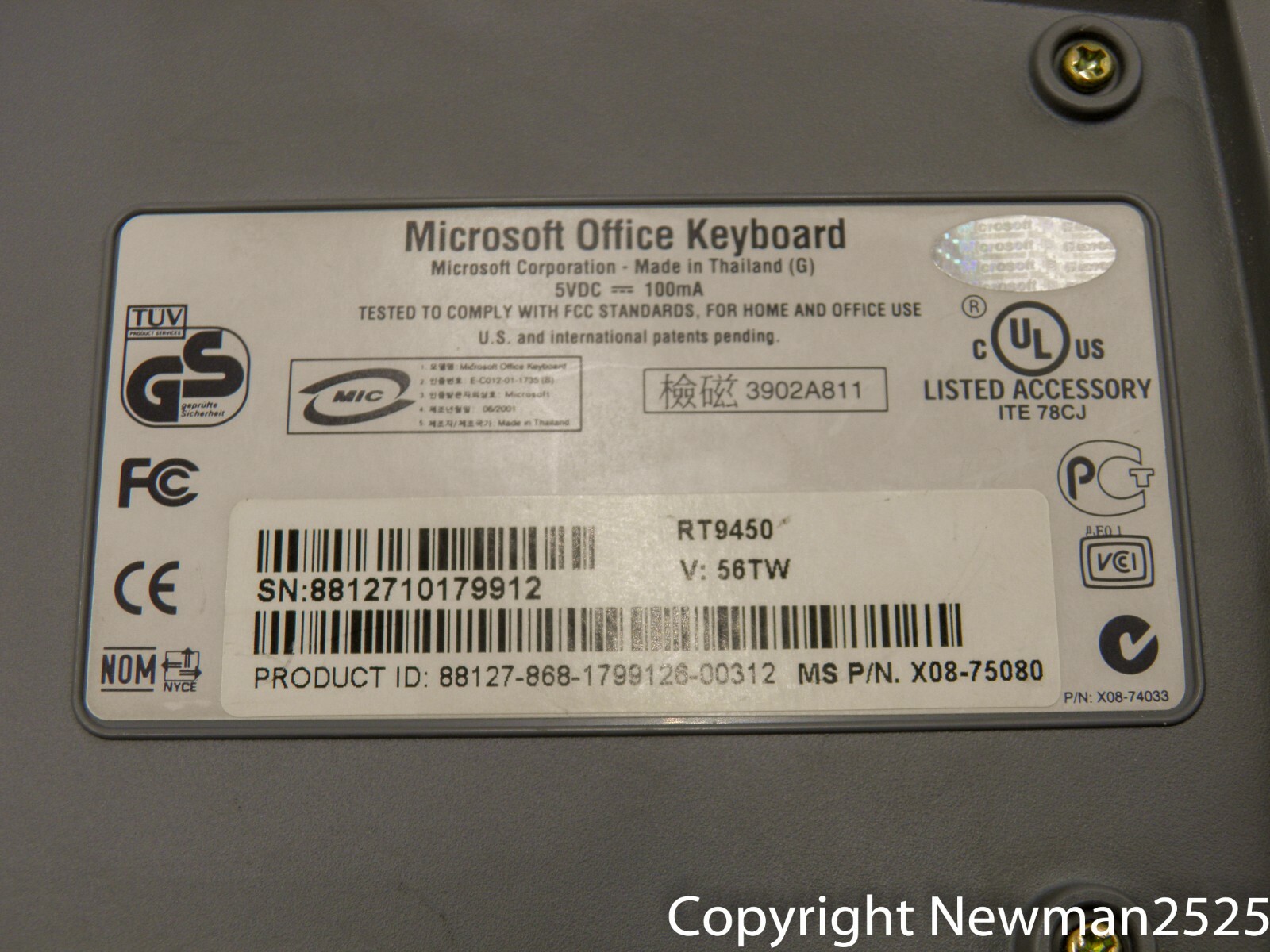 Microsoft Office Keyboard Model No.-RT9450 USB, Wired Tested