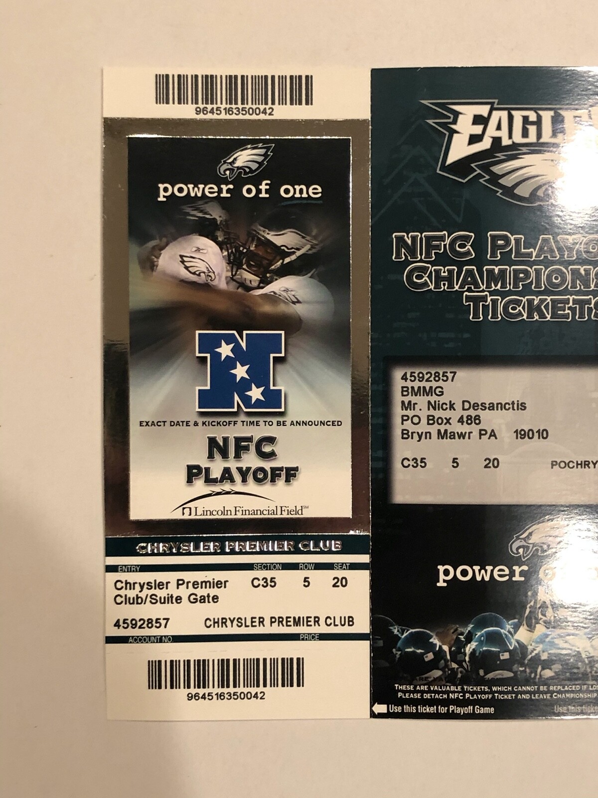 Philadelphia Eagles Vintage 06 Playoff Club Seat Ticket Sheet Full Rare Ebay