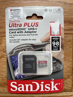 Sandisk Ultra Plus 32GB microSDXC Memory Card With Adapter Class 10