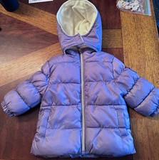 Pink Platinum Girls Purple Hooded Puffer Jacket 12M Full Zip Lined Polyester