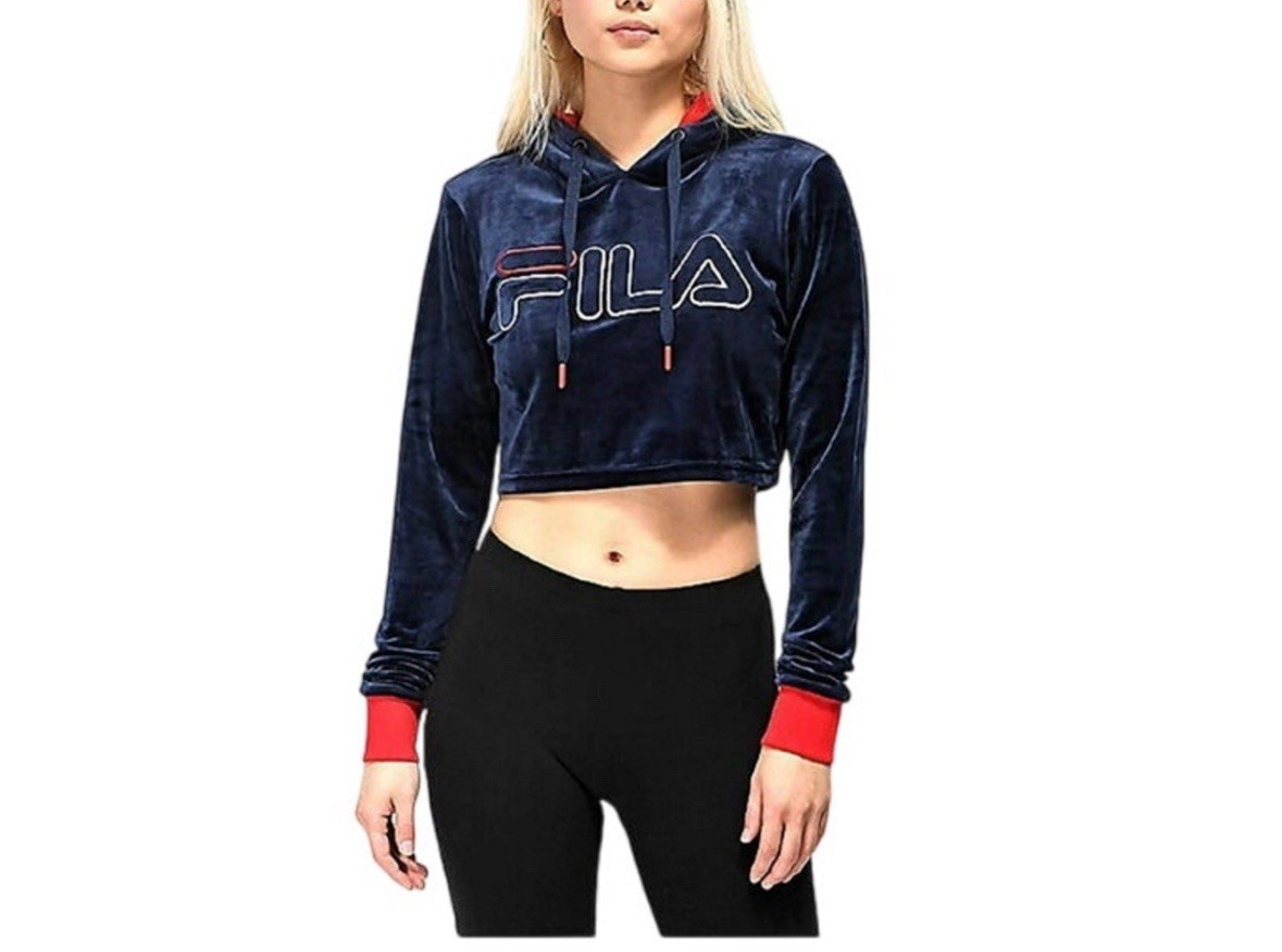 Felpa con cappuccio FILA Antonella Navy Velour Crop taglia Large