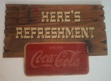 Coca-Cola "Here's Refreshment" vintage display sign 1940's
