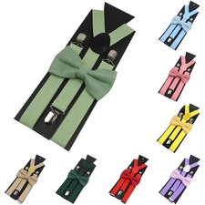 Y Back Suspenders Adjustable Elastic Bowtie Set Wedding Gift Unisex Pants Braces