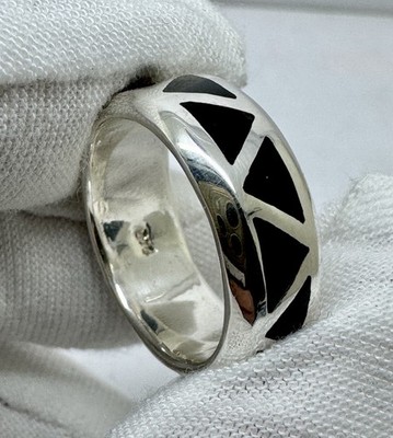 Vintage großer Southwestern Sterlingsilber schwarzer Onyx Bandring Größe 5, 6, 8