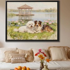 Watercolor Bichon Frise Dog Canvas Print Animal Wall Art for Living Room Decor
