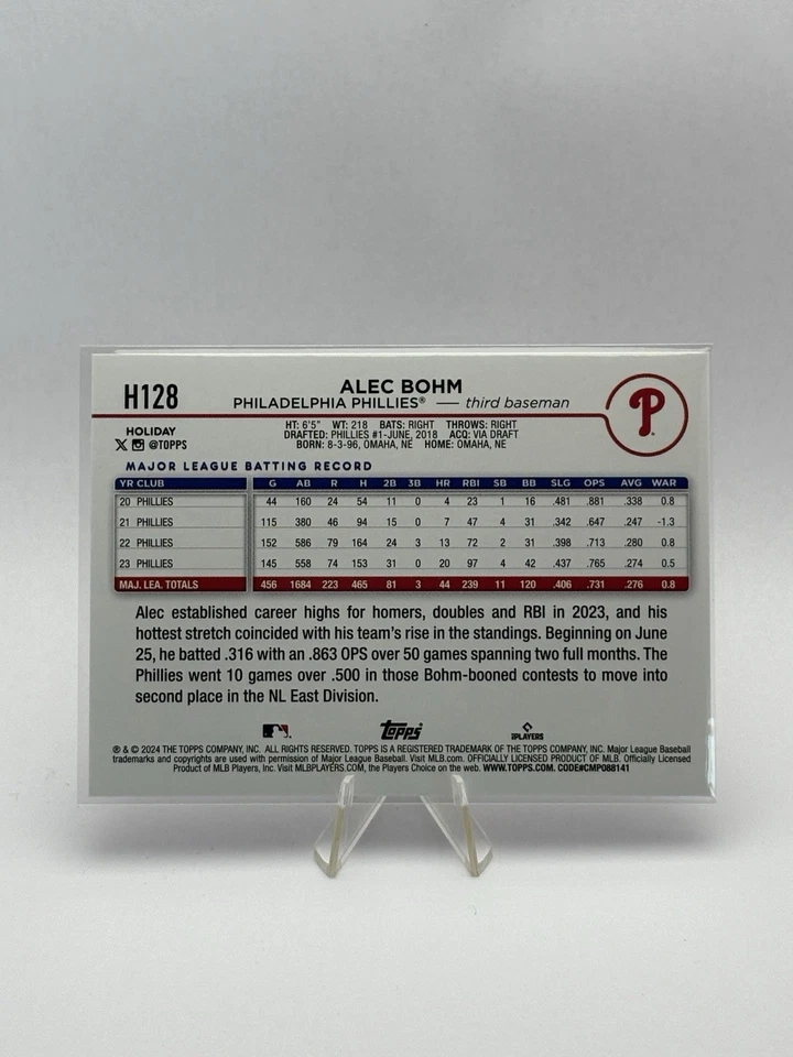 Alec Bohm 2024 Topps Holiday Silver Glitter Philadelphia Phillies #H128 - Image 2 of 2