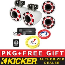 KICKER KMTC114W MARINE/BOAT 11" 6.5" LED SPEAKERS 4CH AMPLIFIER 4AWG AMP KIT