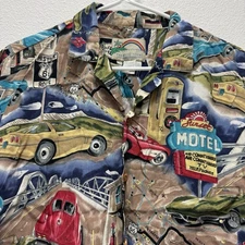 Paradise Found Hawaiian Shirt Mens M Corvette Route 66 Short Sleeve