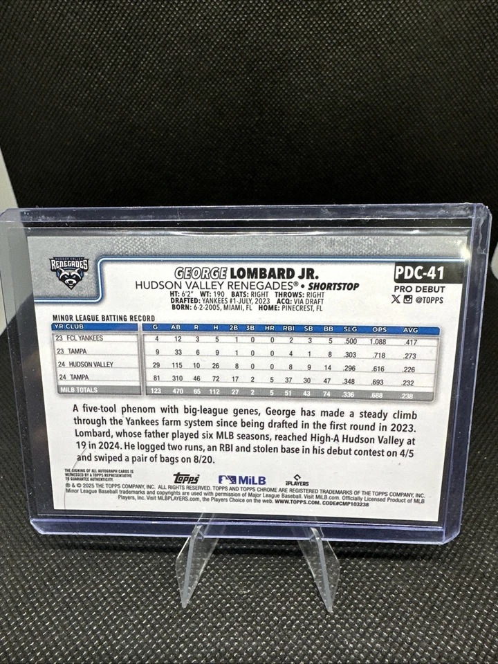 Debut Topps Pro 2025 - George Lombard Jr. #PD-41 plateado/199 automático (RC) Yankees Foto 2 de 2