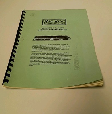 RAIL KING by MTH F-3 AA SET  OPERATING INSTRUCTION BOOK