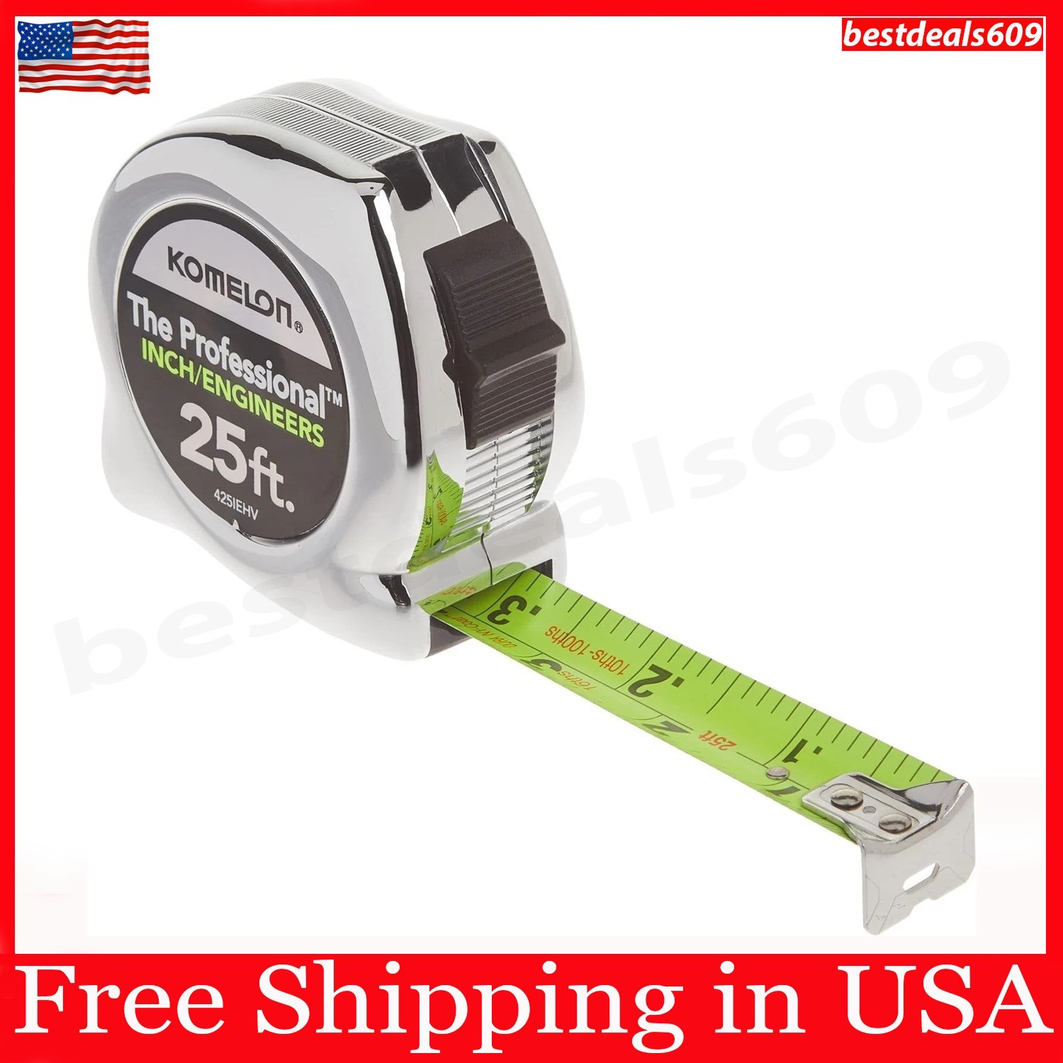 Komelon 425IEHV 25FT High-Visibility Tape Measure, Inch & En