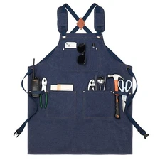 Gardening Apron Tool Work Apron Cotton Canvas Chef Apron with Pockets Darkblue