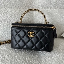 Chanel Vanity Case Woven Handle Bag Quilted Lambskin Gold Hardware[Duties Paid]