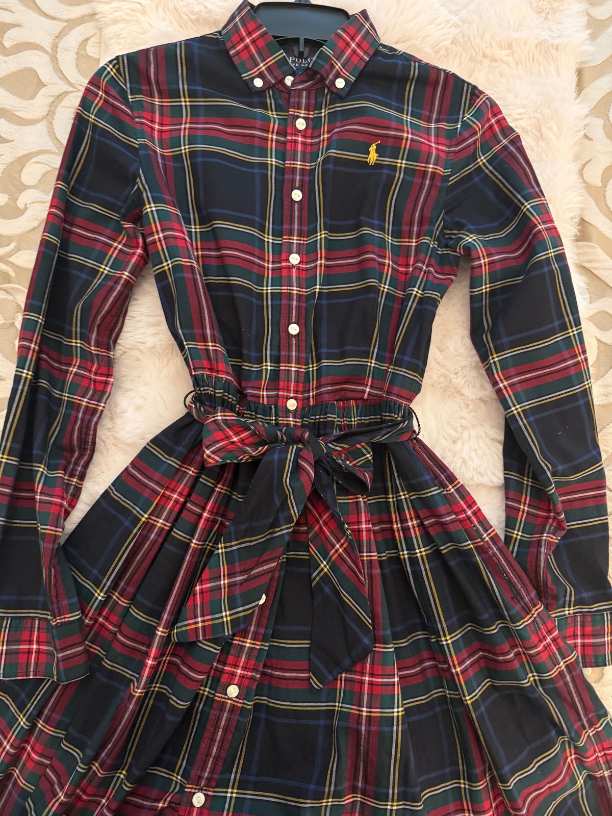 Polo Ralph Lauren Girls Shirtdress Size 16 Plaid Tartan Belted Long Sleeve