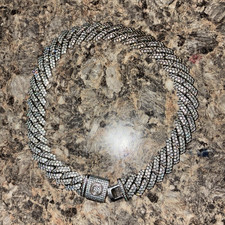 Silver-Tone Iced Out Cuban Link Chain Necklac...