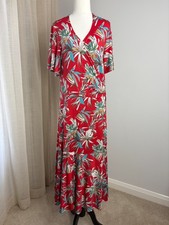 Leina & Fleur Red Floral Wrap Dress Size 18 XXL Midi Stretch Party Jersey