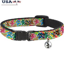 Cartoon Cat Collar W/ Bell Adjustable Durable Polyester Unique Design Safety New