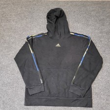 Adidas Hoodie Mens Size M Black Camo Blue Side Stripe Pullover Sweatshirt