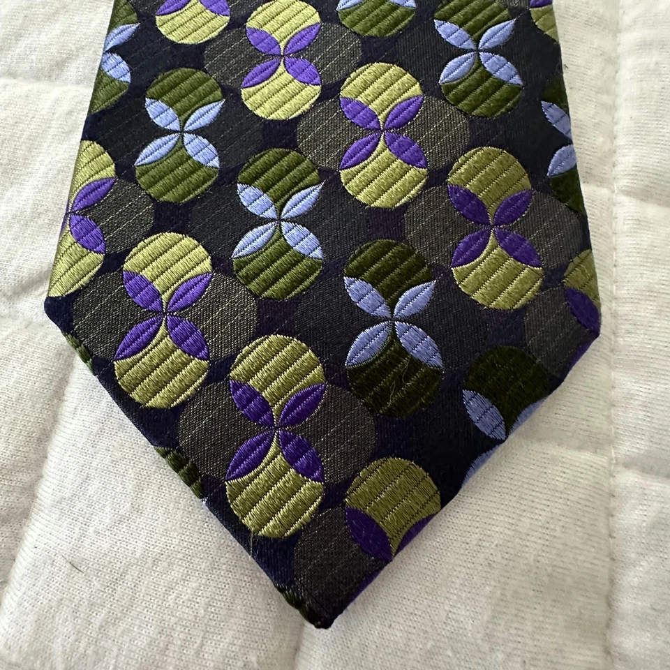 Corbata para hombre TED BAKER LONDON púrpura verde geométrica 100 % seda a medida Foto 3 de 4
