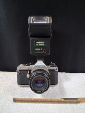 Pentax ME Black 35mm SLR Film Camera w/ SMC 50mm 1.2 Lens Flash - Working