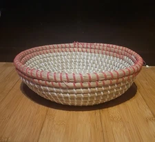Threshold Shallow Woven Basket with Coral Accent 10" x 3"