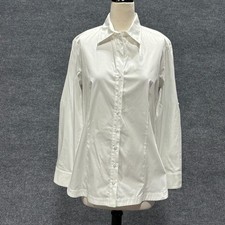 Finley Shirt Womens M White Silky Poplin Button Up Long Sleeve Made In USA