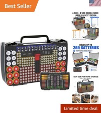 Double-Sided Battery Organizer with Tester Holds 269 Cells, Ideal for Families