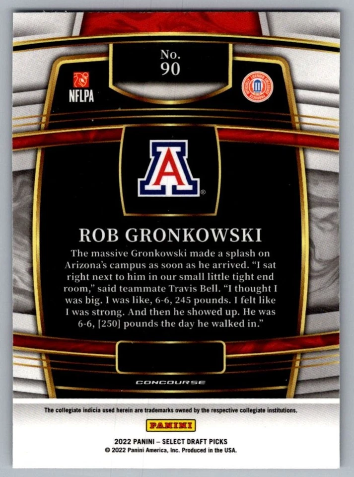 2022 Panini Select Draft Picks Rob Gronkowski Arizona Wildcats #90 - Image 2 of 2