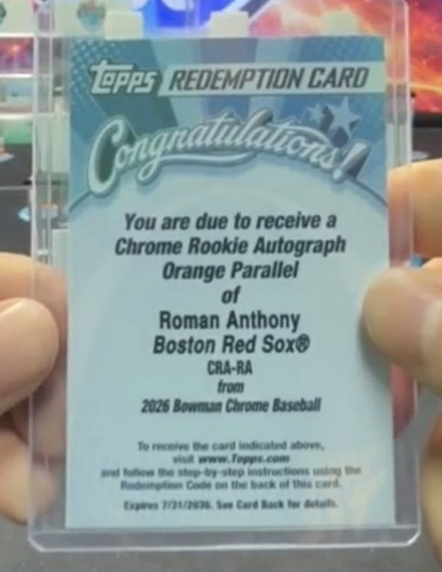 Roman Anthony #CRA-RA Baseball Cards 2026 Bowman Chrome Rookie Autograph trading card — raw and PSA graded price guide