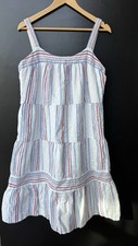 Gap Maxi Dress Sz L Striped White Red Blue Tiered Beachy Coastal Boho Summer