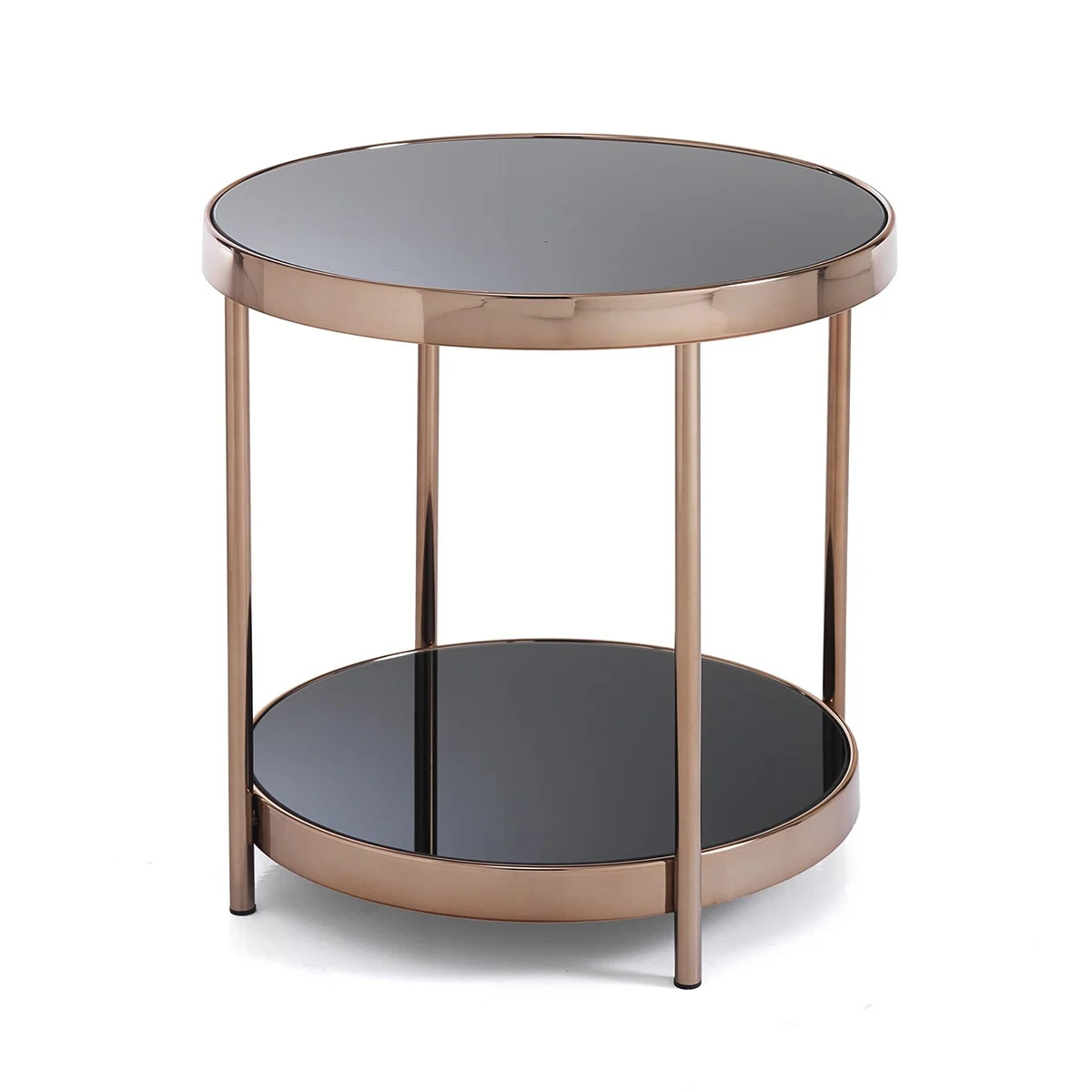 Table basse ronde en métal or rose Fields, l'éclat du verre pour un intérieur chic