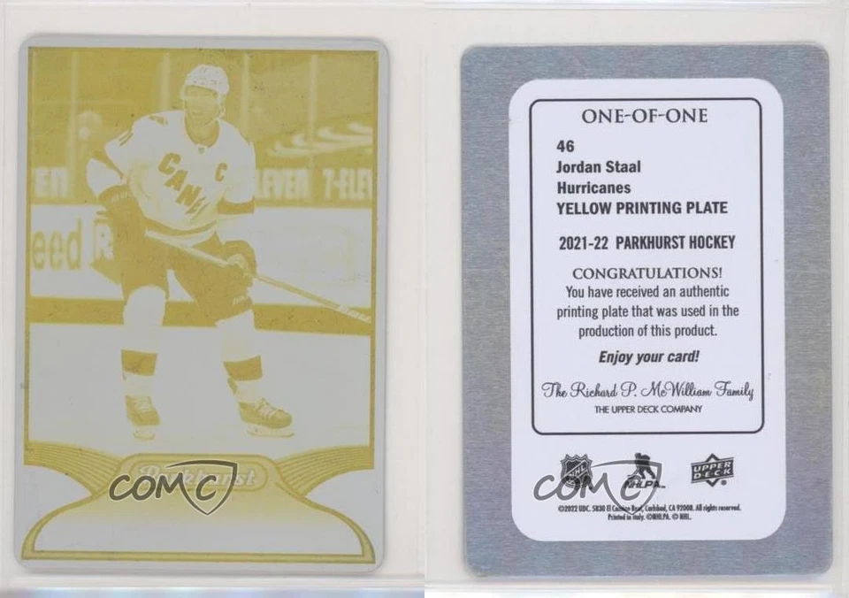 2021-22 Upper Deck Parkhurst Printing Plate Yellow 1/1 Jordan Staal #46 0gl1 - Image 3 of 3