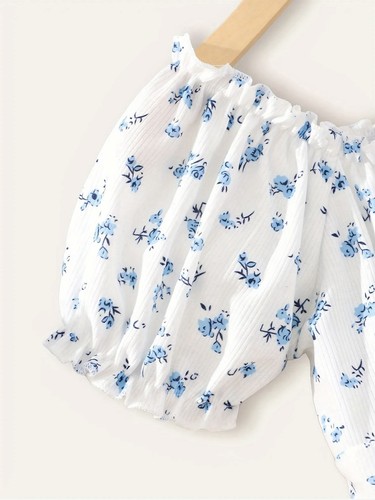 GIRLS FLORAL PUFF SLEEVE top size 8 - Picture 4 of 4