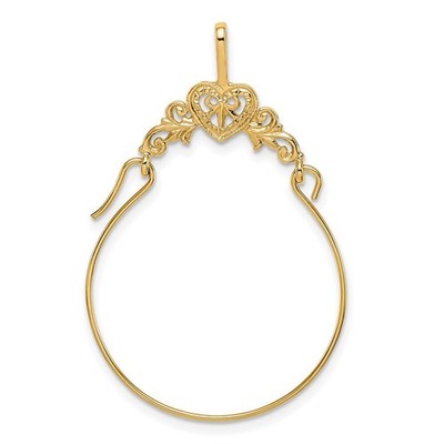14k Yellow Gold Polished Filigree Heart Charm Holder Pendant