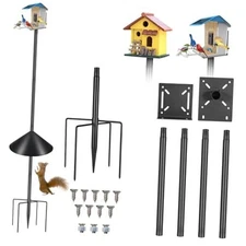 Smart Bird Feeder Pole Stand Round Squirrel Baffle - High 79in Black