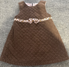 Vintage Gymboree Dress Girls 18 24 Months Brown Quilted Pink Leopard Bow Lined