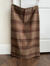 VTG New Ralph Lauren Blue Label Collection Brown Plaid Twill Wool Lined Skirt 8