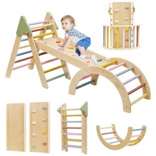 Pikler Triangle Set 7 in 1 Wooden Climbing Toys for Toddlers 1-3 Inside Baby ...