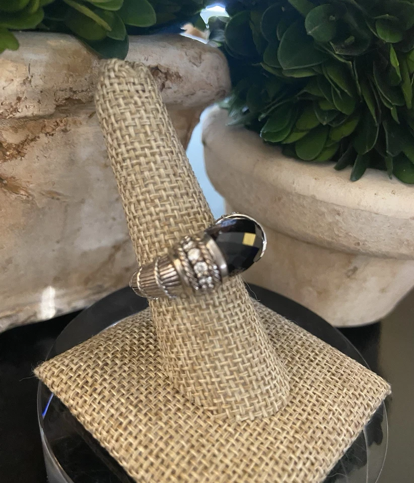 Anillo de cóctel Judith Ripka de plata de ley 925 de cuarzo ahumado talla 8 ~ circonita Foto 2 de 4