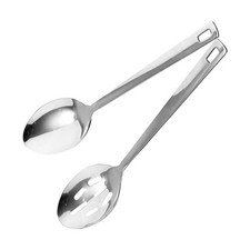 2 PCS Stainless Steel Large Solid Slotted Cooking Serving Spoon Set