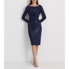 Lauren Ralph Lauren Women Navy Foil Jersey Cutout Dress Size 14