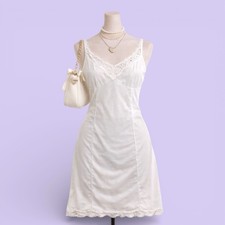 Vintage French Satin Lace Trim Slip Dress Helios Made in France Size 42