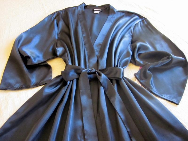 Long Black Satin Robe Dressing Gown One Size 34-40-ish Bust Lingerie Wrap NEW
