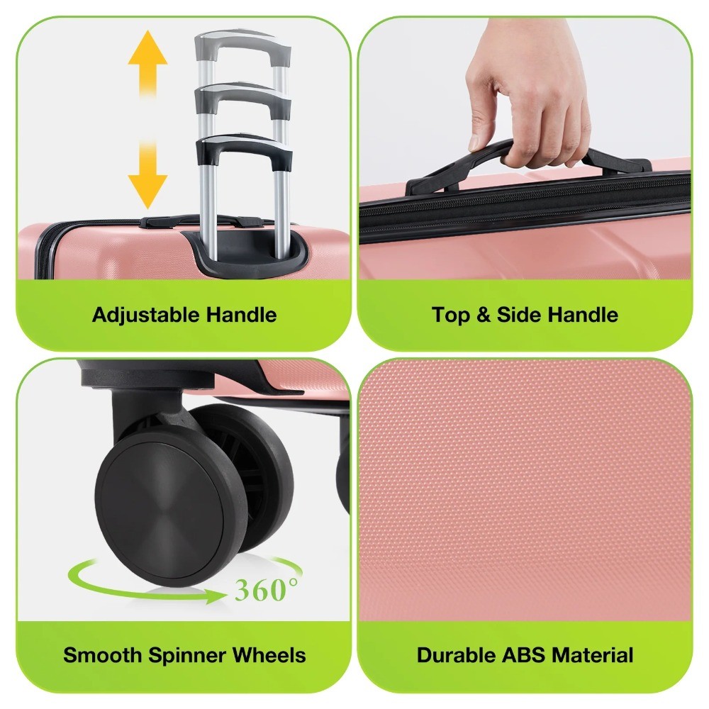 20 Inch Hardside Luggage, Expandable Rolling Luggage with TSA Lock , Pink