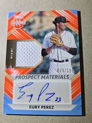 Eury Perez 2022 Panini Elite Extra Prospect Materials Jersey Auto /199